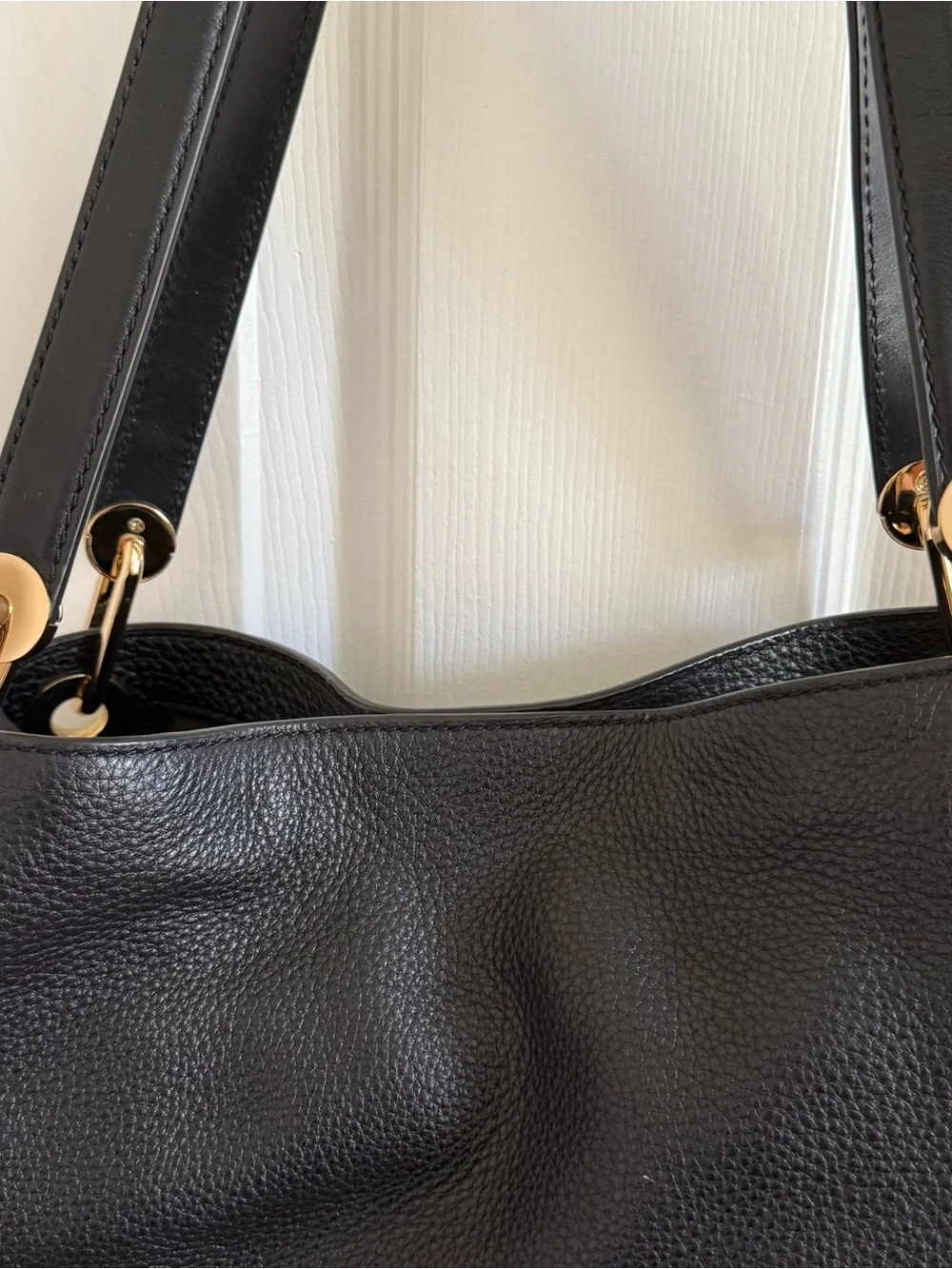 Michael Kors Black Pebbled Leather Shoulder Tote with Gold Hardware